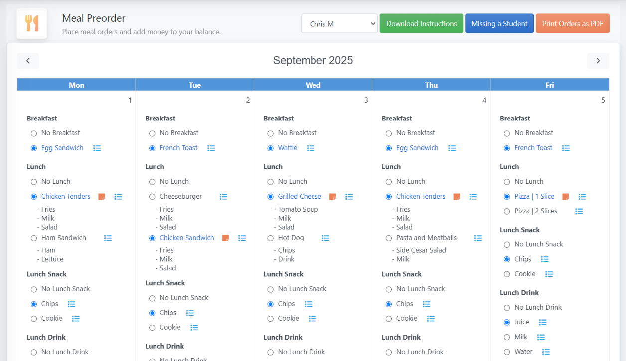 school lunch online ordering system